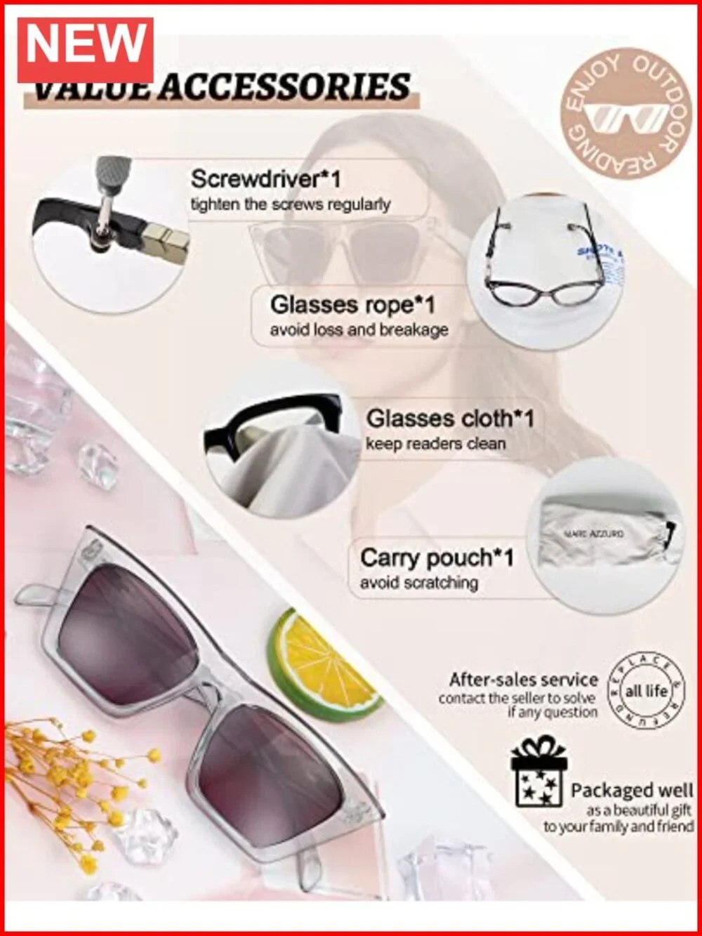 Oversized Cat Eye Reader Sunglasses for Women UV400 Blue Light Blocking